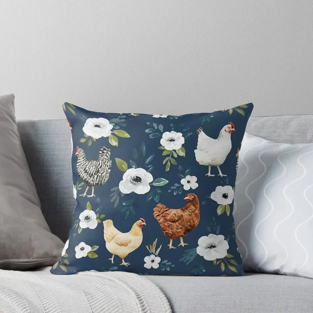 

Watercolor Chicken Floral, Farm Animals, Country Chic Chickens Throw Pillow Sofa Cushion Rectangular Cushion Cover pillow