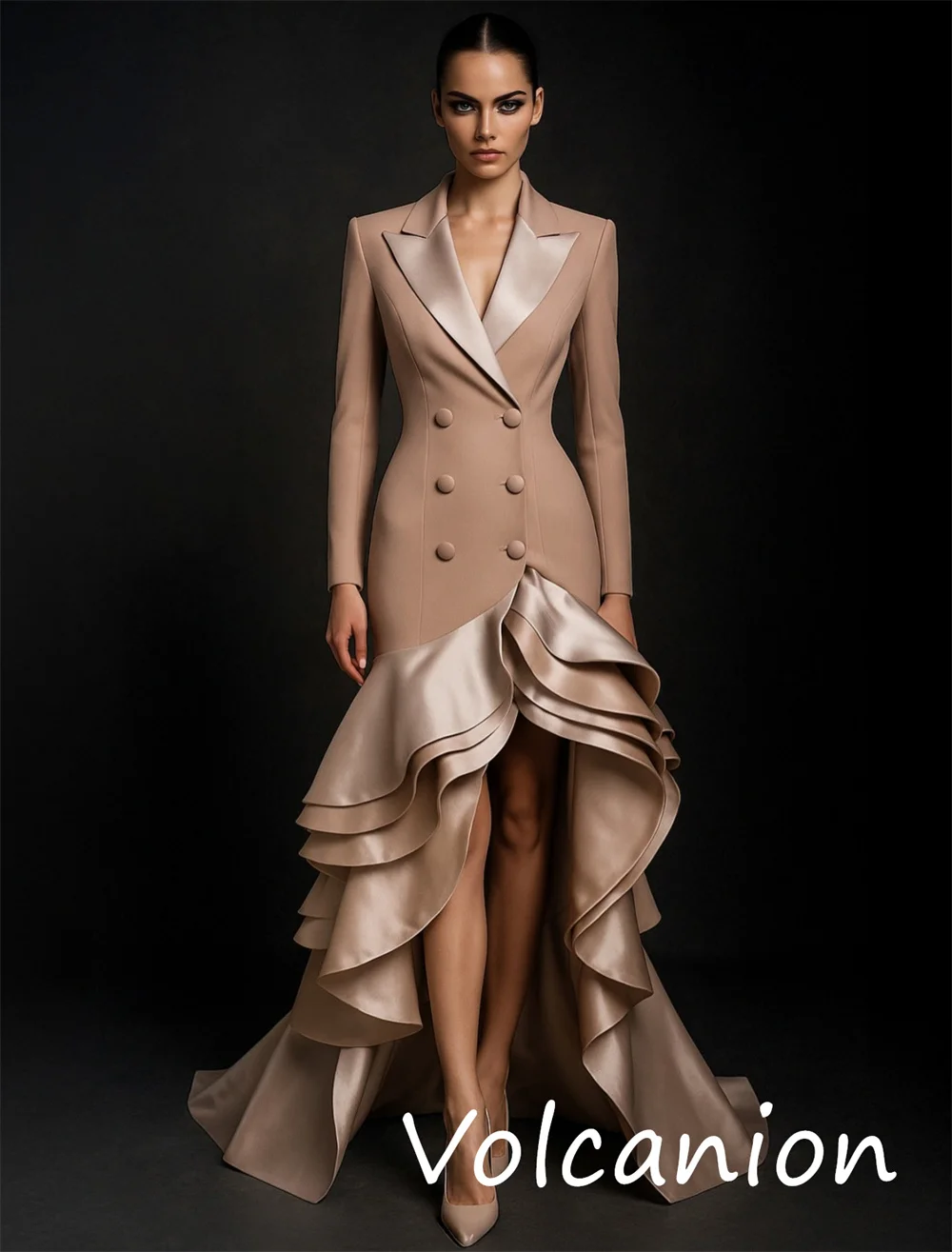 Customized High Quality Jersey Button Pleat A-line V-neck Midi Dresses Bespoke Occasion Casual Simple