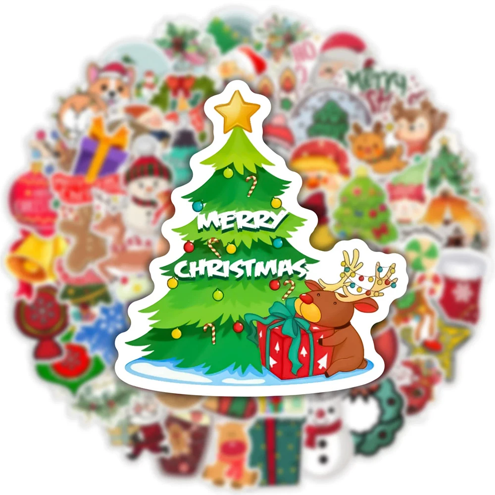 

10/30/50/100pcs Cute Christmas Santa Stickers Aesthetic DIY Motorcycle Luggage Bike Cartoon Waterproof Graffiti Sticker Kid Gift