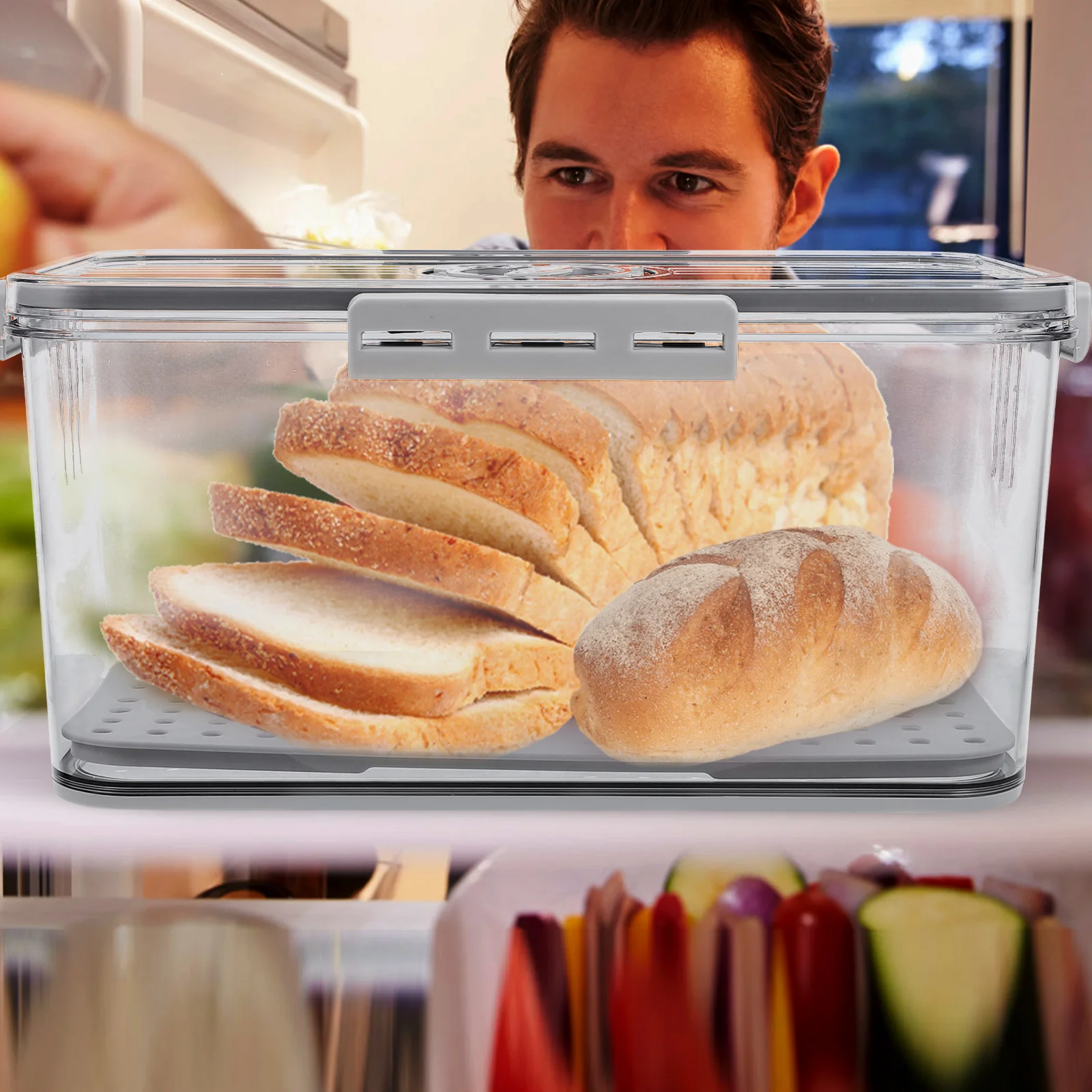 

Fresh Keep Box Airtight Timer Lid Fridge Storage Container For Vegetable Fruit Food Preservation Kitchen Organizer Bins