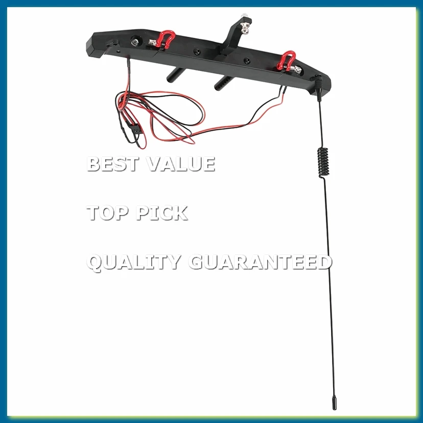 Metal Rear Bumper with LED Light Antenna Tail Hook for 1:10 RC Crawler Car TRX4 SCX10 90046