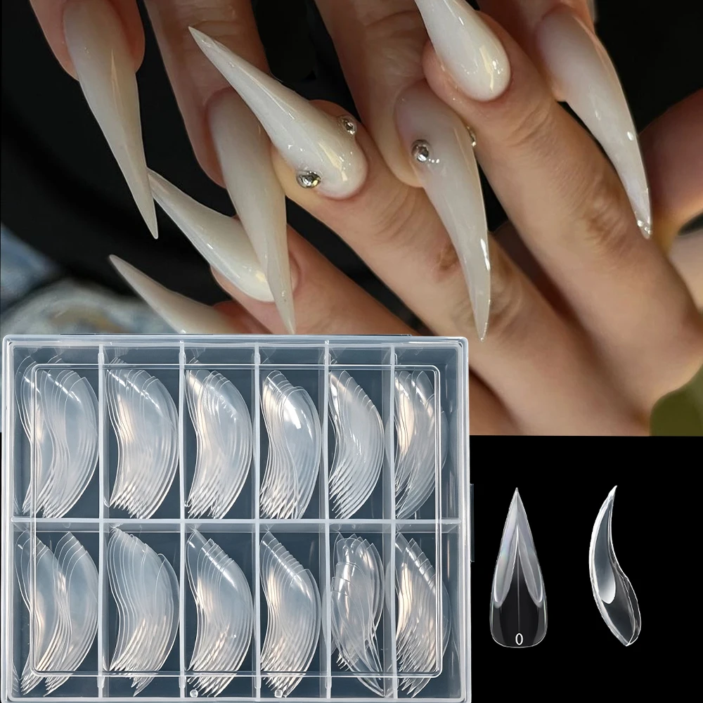 120 Stück Klare Katzenpfoten-förmige Nagelspitzen Nagelformen Lange Gebogene Stiletto-Krallen Vollabdeckung Acryl-Nagelform Gel-Nagelverlängerung – Detail 1