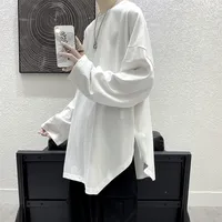 Trendy Long Sleeve T-shirt Men's Versatile Solid Color Base Layer Top Loose-fit Sweatshirt Ins Hong Kong Style Spring Autumn