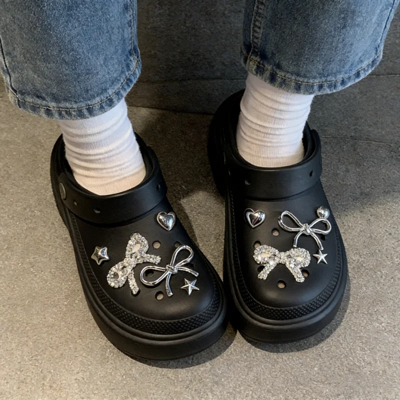Luxury Rhinestore Bowknot Clogs Accessories Summer 2026 Y2K Metal Heart Shoes Charms Set Woman's Designer Shoes Decorations image 2
