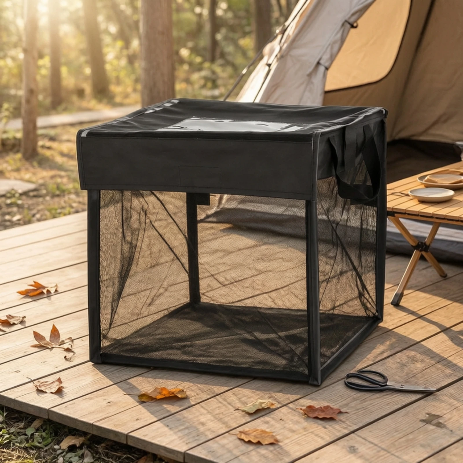 Outdoor Trash Can Space-Saving PP Mesh Garden Waste Bin Square Collapsible Garden Bag