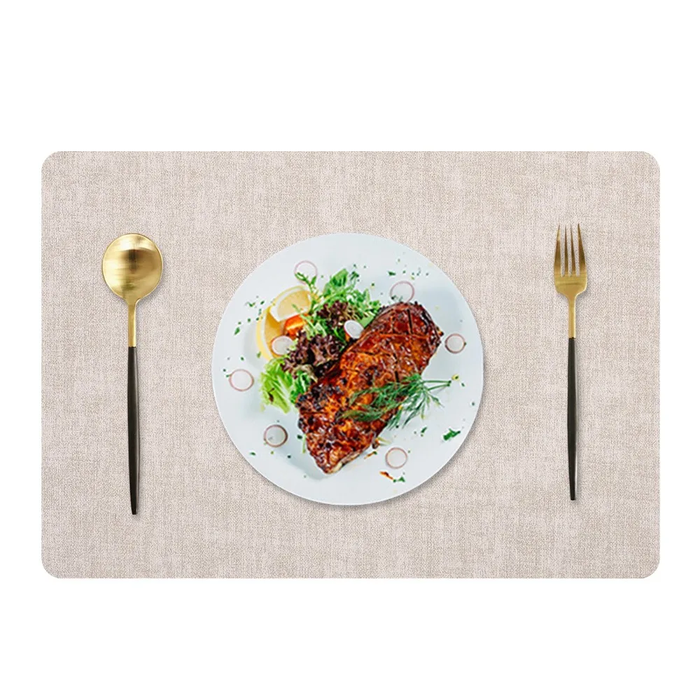 6Pcs Artificial Leather Placemats Waterproof Smooth Texture Table Mat Set Flat Solid Cut Resistant Edge Heat Resistant Placemats