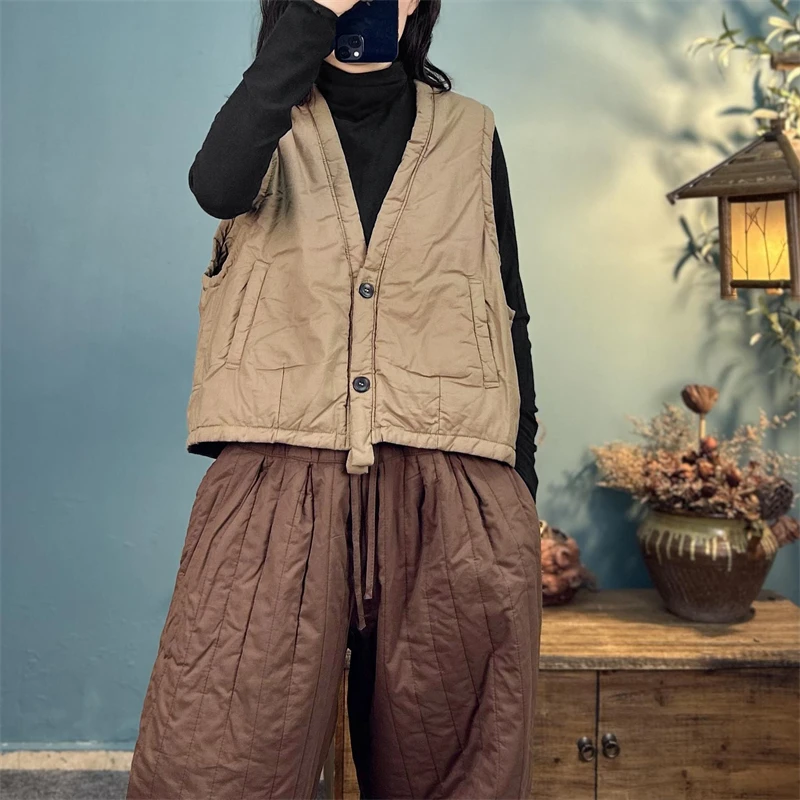 

Vest Female Winter Loose Stacked Sleeveless Women's Light Down Cotton Padded Jacket V-neck Waistcoat Casual Tank Top Coat Female