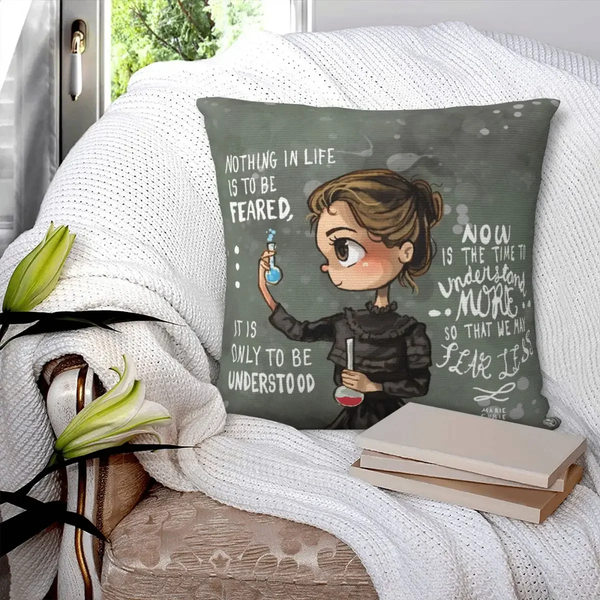 Marie Curie Pillowcase Polyester Linen Velvet Creative Zip Decor Pillow Case Car Cushion Case