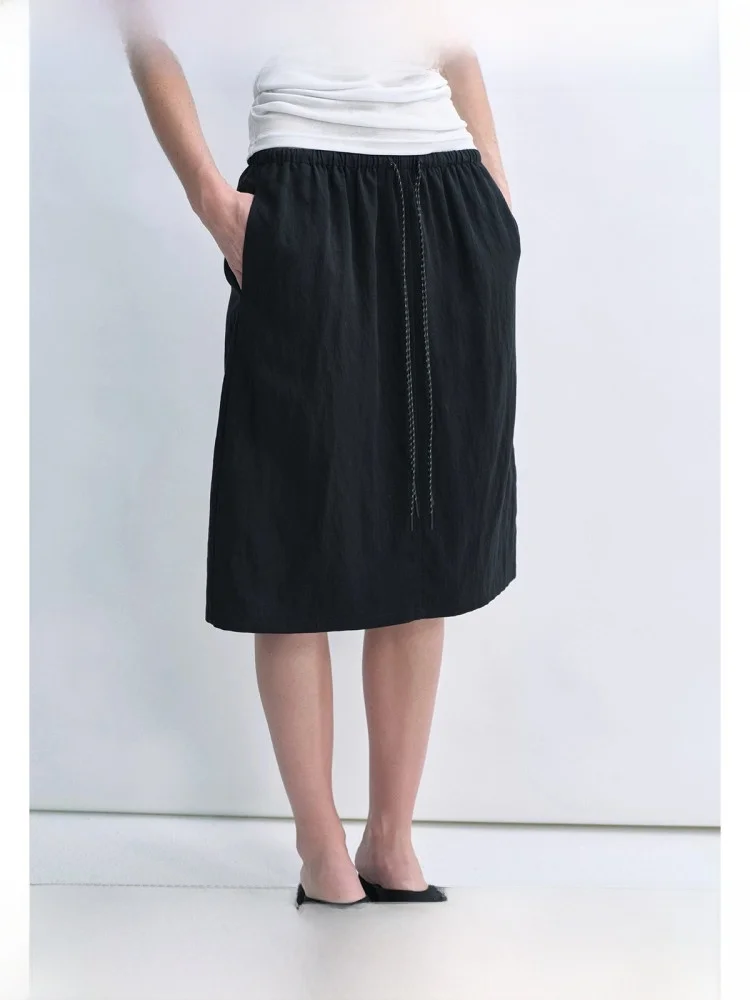 

Planites Vol7 Soft Lyocell Blend Color Blo Double Dstring Midi Skirt Commute Simple Sle with Inner Loose Fit