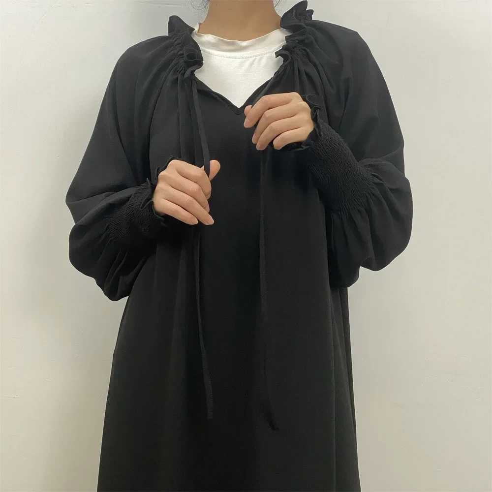 

Muslim Women Long Sleeve Maxi Dress Prayer Abaya Ruffles Turkey Dubai Eid Ramadan Caftan Kaftan Arab Robe Islamic Femme Clothing