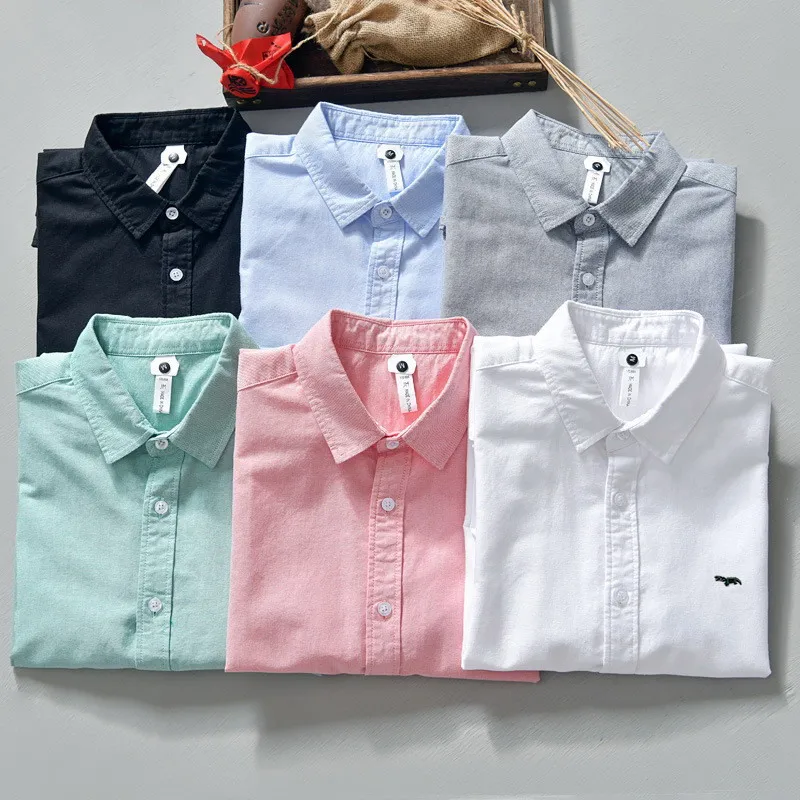 Men\'s 100% Cotton Oxford Shirts Long Sleeve Fashion Casual Shirt For Male Tops High Quality L842