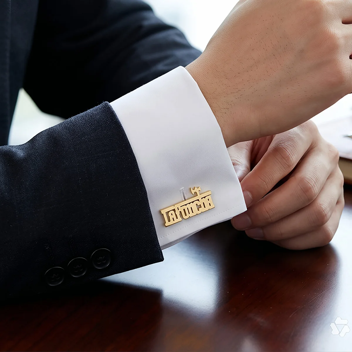 Custom Axe Pattern Cufflinks for Men Personalized Bold Block Style Name Cufflinks in Stainless Steel Exclusive Wedding Holiday