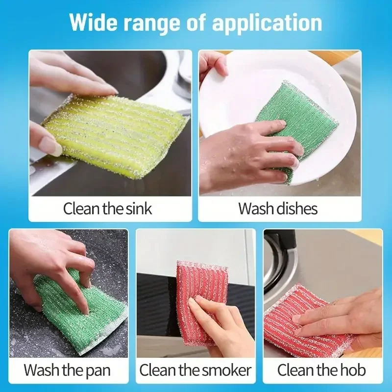 Sponge Rags Steel Wire Non -oil Brush Rag Reusable Double Sided Cleaning Cloth Dishrag Dishcloth Kitchen Cloths Towels Products