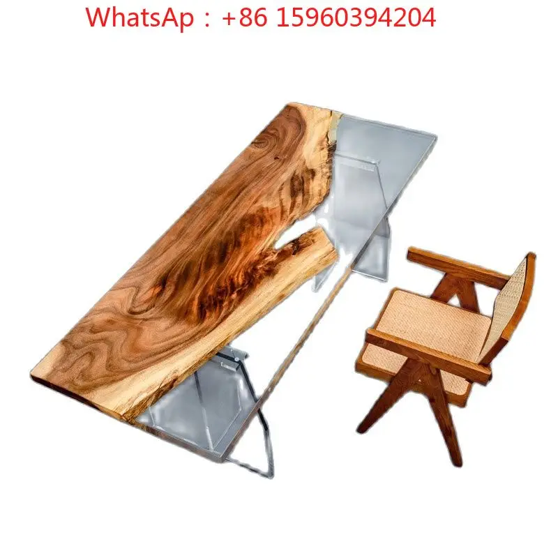 

Art epoxy resin river table solid wood log board wave tea table creative tea table restaurant furniture customization