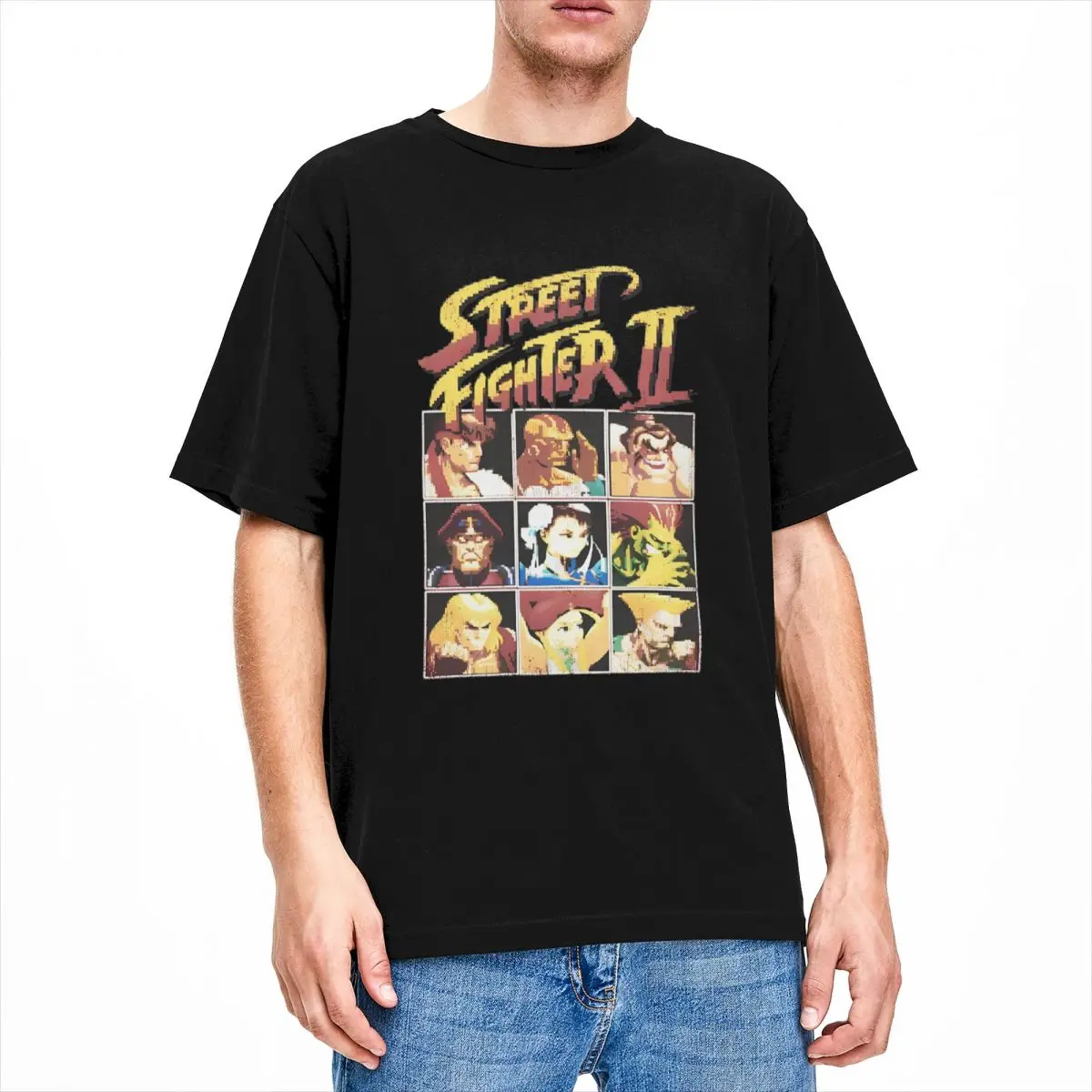 Men Street Fighter 2 Vintage T Shirts Fighting Game Lover 100% Cotton Clothing Short Sleeve Crew Neck Tees Original T-Shirts