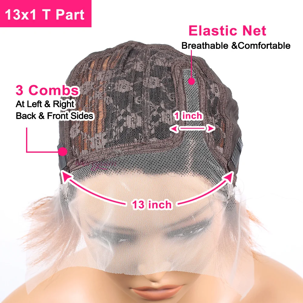 Peluca Bob corta de corte Pixie para mujer, pelucas de cabello humano recto, parte en T, encaje transparente, parte lateral, línea de cabello prearrancada, barata