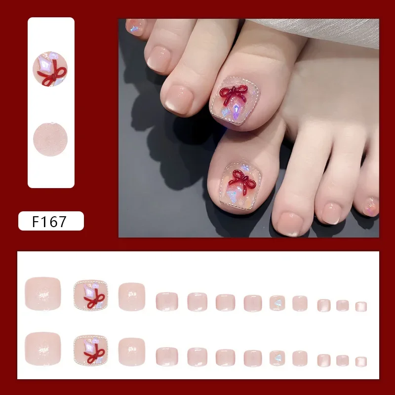 24 Uds. De uñas de los pies con forma de ojo de gato brillante, cadena de diamantes con lazo esmerilado, piezas de uñas de cobertura completa para mujeres y niñas, uñas de los pies usables