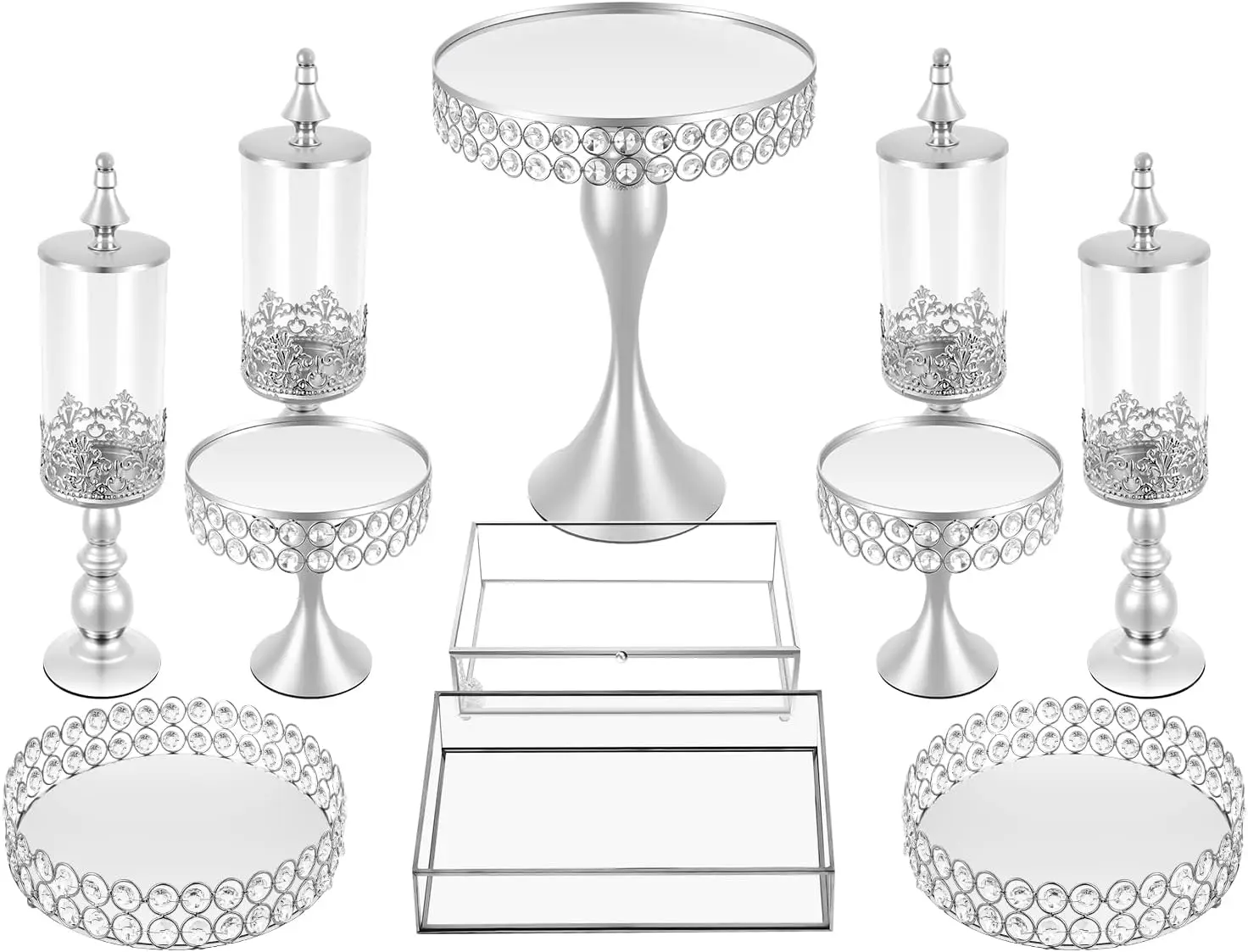 

Набор серебряных подставок для торта из 11 предметов для демонстрации десертов, идеально подходит для вечеринок по случаю дня рождения и свадьбы