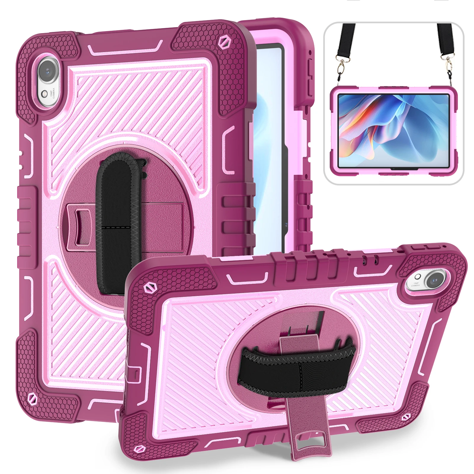 Uniwersalne etui obrotowe do Huawei MatePad Air 11.5 S 2024 2023 11.5 cala TGR-W09 DBY2-L09CK BTKR-W09 z funkcją podstawki i paskiem na ramię