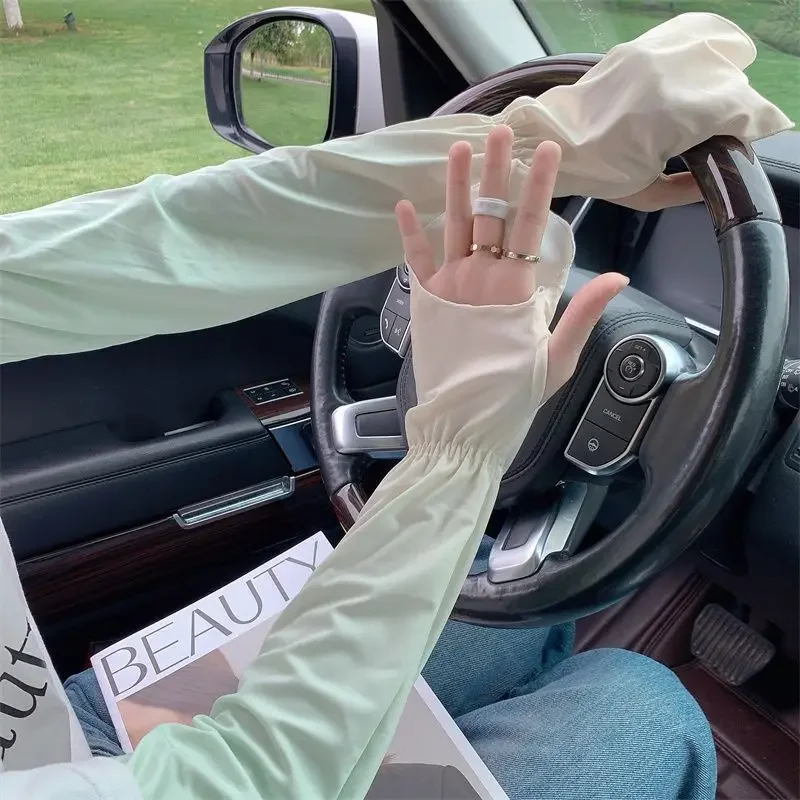 Manicotti da sole senza dita da guida Manicotto da braccio regolabile con guanti Protezione UV Copertura da braccio rinfrescante Giardinaggio da donna all'aperto