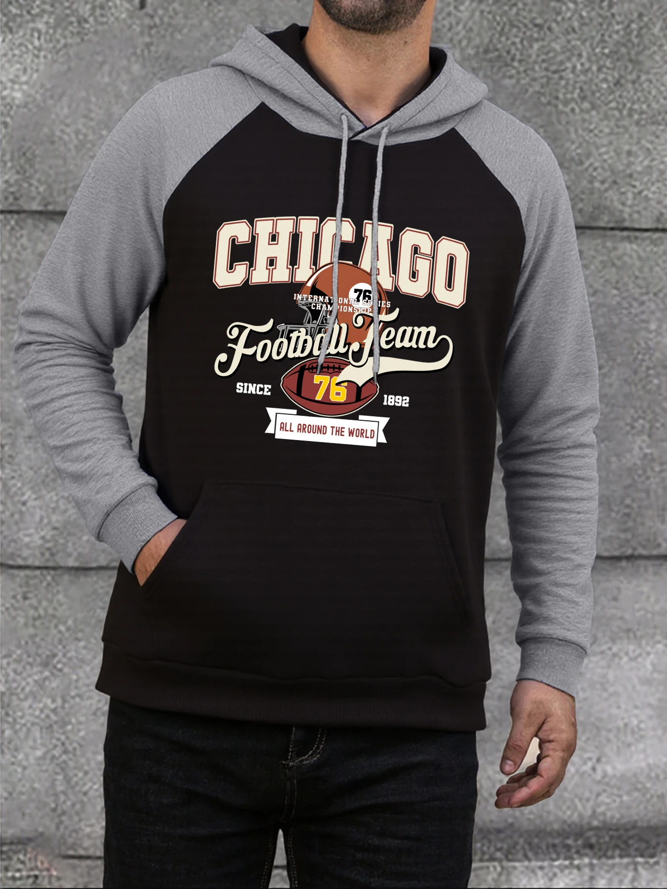 Chicago Football Team Printed Men'S Raglan Hoody Autumn Pocket Hoodies Casual Multicolor Hoodie Fleece Oversize Pullovers