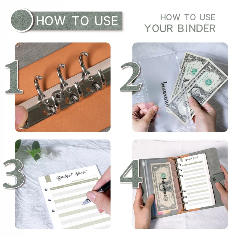 Money Budget Planner Binder With Zipper Envelopes, Cash Envelopes For Budgeting, Money Organizer For A6 Cash Budget Binder