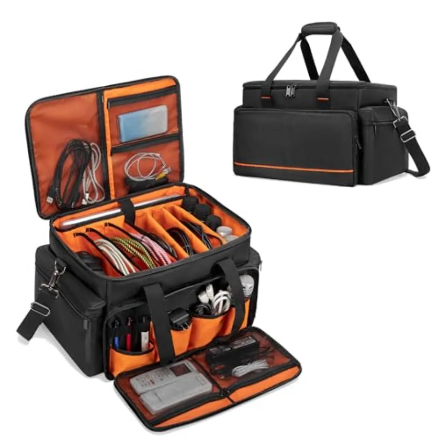 

DJ Cable File Bag with Adjustable Dividers 15.6'' Laptop Sleeve Travel Musicians Gig Organizer Bag for DJ Gear Music equipment