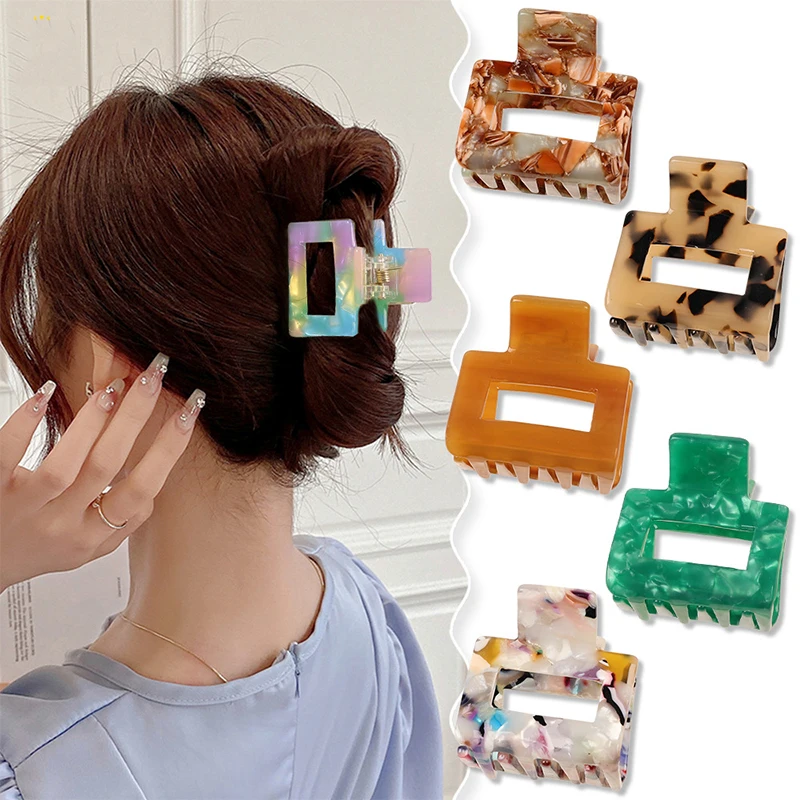 Small Acetic Acid Hairpin Tortoiseshell Marble Print Hair Clip Colorful Square Hair Claws Bath Clips Barrette Hair Accessories