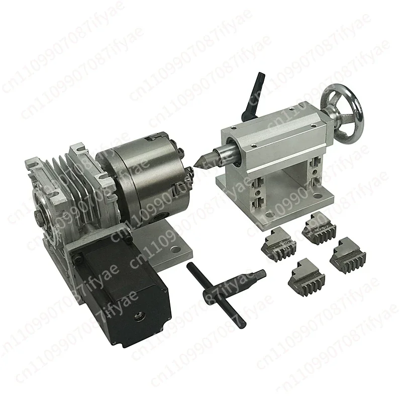 Silver fourth axis rotary shaft with tail top 57/86MM motor 80/100/130MM chuck 3/4 claw