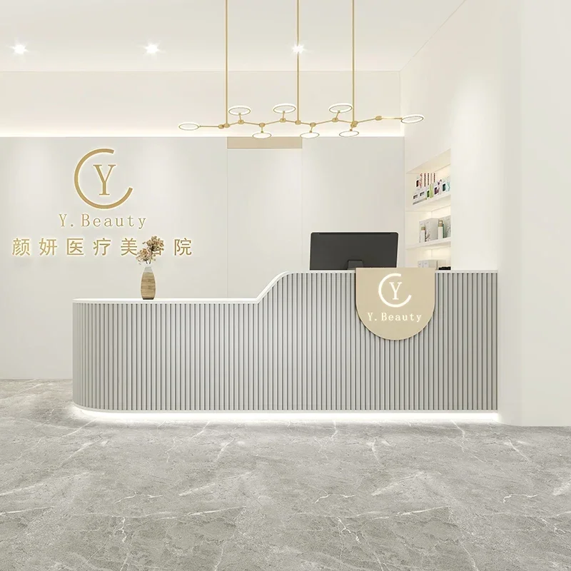 Top Quality Custom Made Size LED Reception Desk Beauty Salon Design, With Monitor Customer Reception Desk