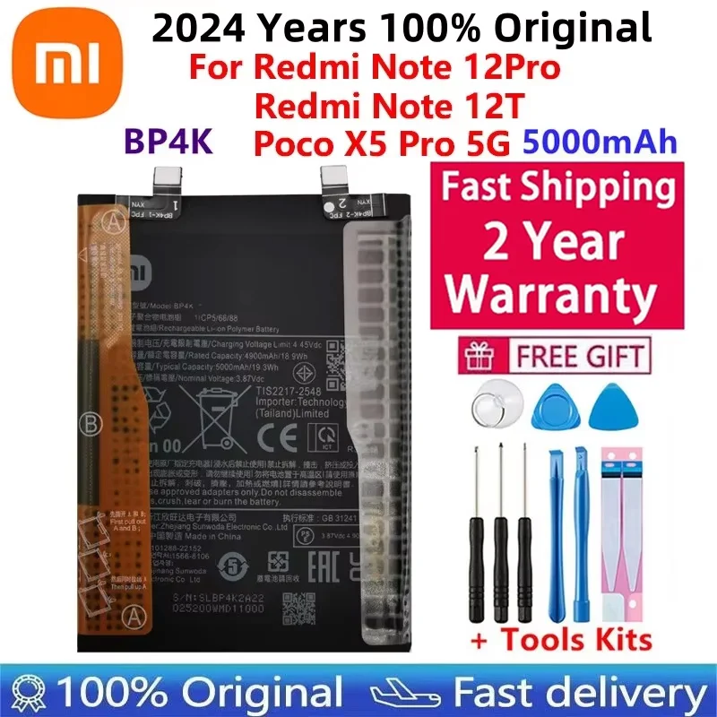 Replacement Battery BP4K For Xiaomi Redmi Note 12 Pro, 100% Original, High Quality, 5000mAh, 12T, Poco X50 Pro Batteries