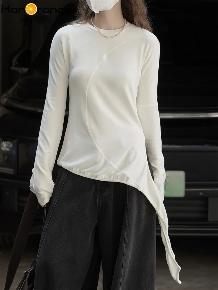 HanOrange 2025, wintermode, asymmetrische gebogen riem, gebreide trui, dames, slim fit, huidvriendelijke top, wit/zwart/baksteenrood