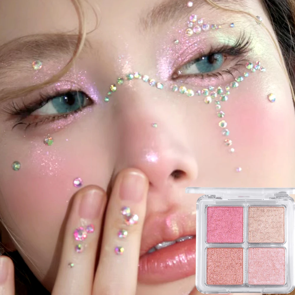 Shimmer Diamond Highlighter Palette 4 Colors Waterproof Long Lasting Glitter Face Contour Glow Brightening Eyes Makeup
