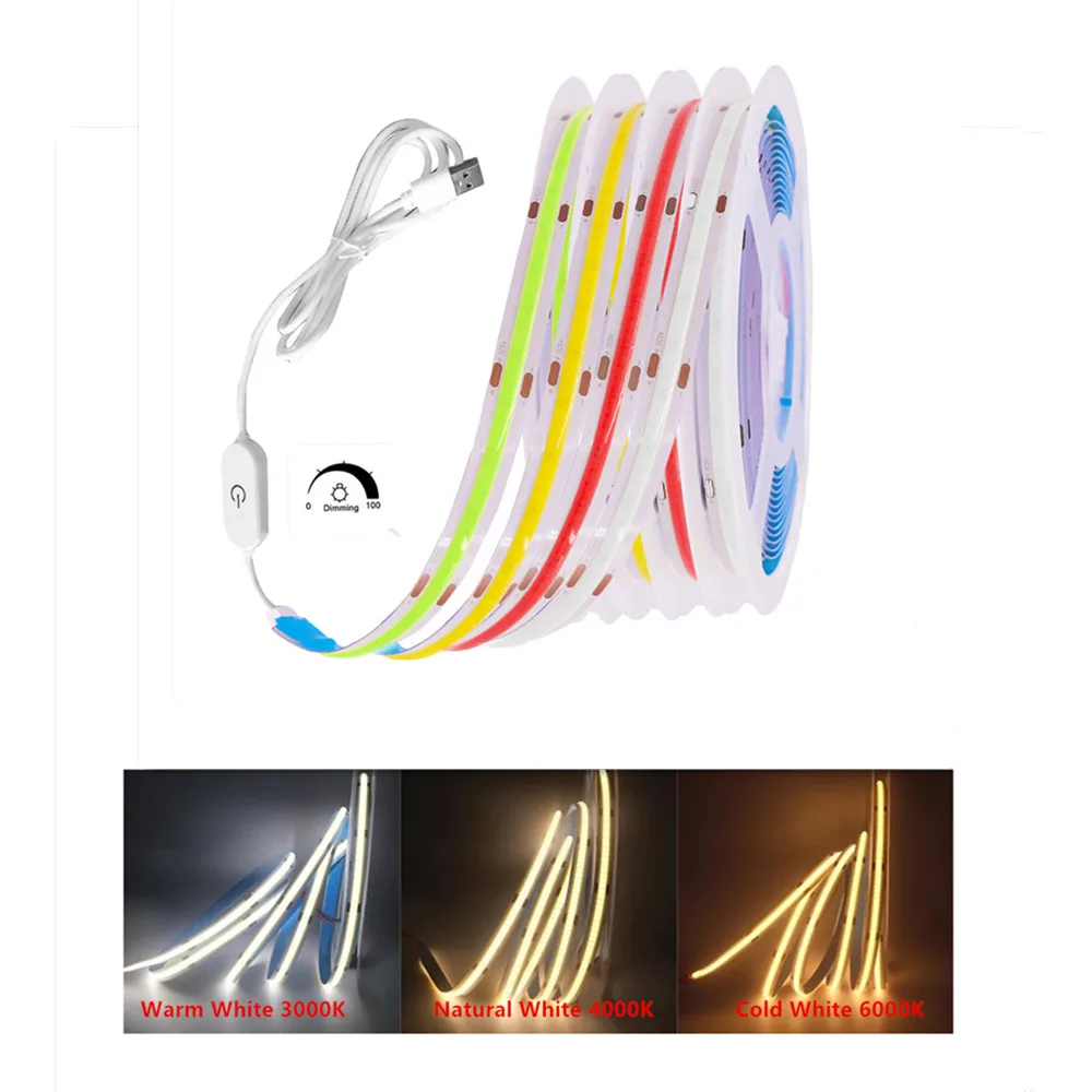 

Dimmable COB USB Led Strip Light DC5V 320LED/m Linear Lighting Flexible LED Lamp With Switch Power Kit Natural Warm White Red