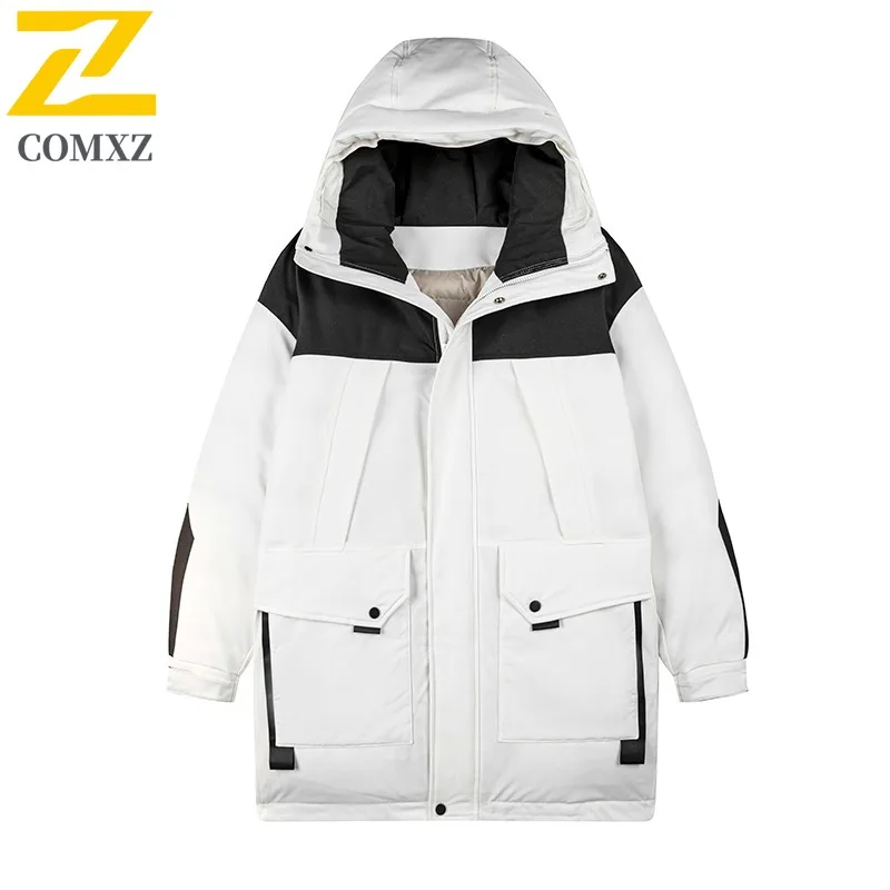 COMXZ Men Bread Jacket 2025 Fur Lined Work Coat Travel Street Loose Warm Ski Padded Jacket High Quality Snow Long Winter Jackets