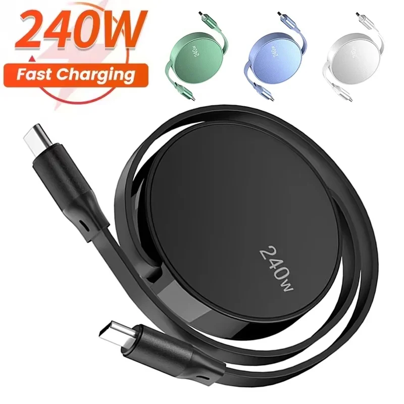 PD 240W USB-C-Kabel Typ C Einziehbares Schnelllade-Datenkabel für iPhone 16 Xiaomi Huawei MacBook iPad Laptop Schnellladekabel