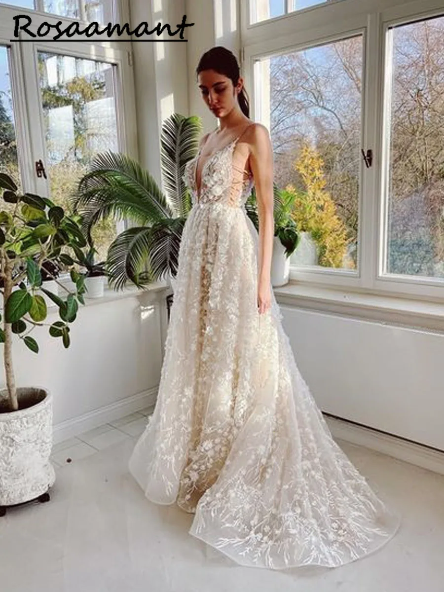 Boho Weddiing Dress For Women 2023 abito da sposa in pizzo lunghezza del pavimento senza maniche appllies New Tulle Vestidos De Novia Custom Made