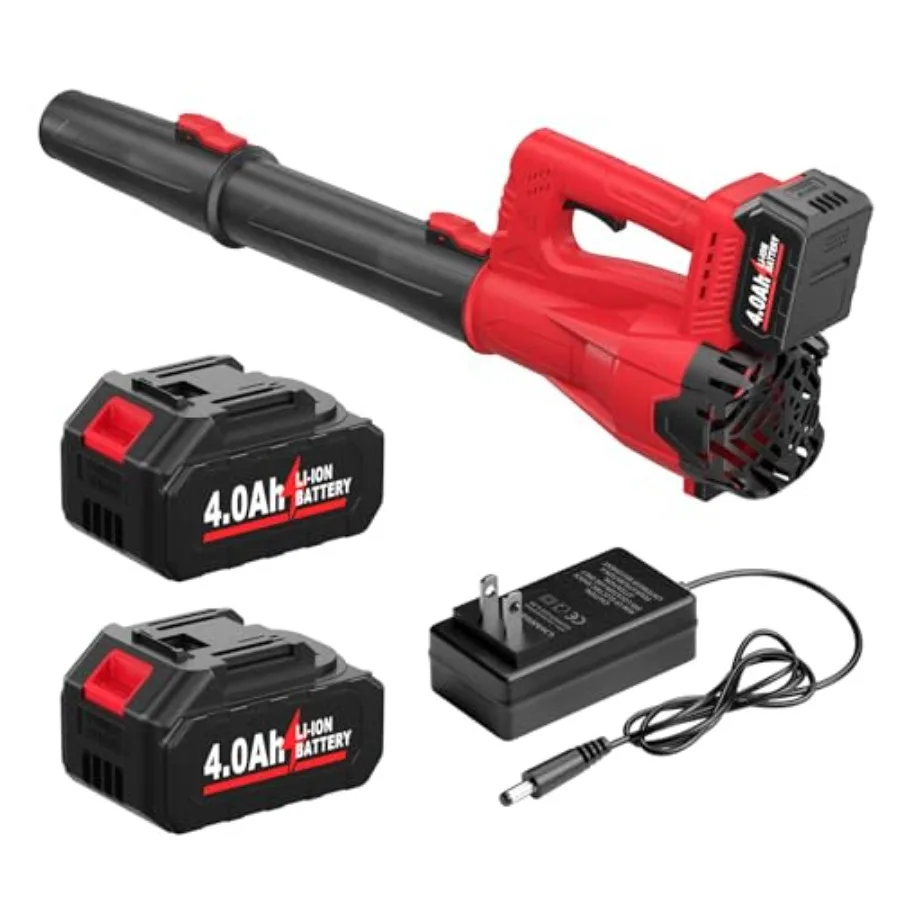 

Аккумуляторная воздуходувка для листьев 21В с двумя батареями 2*2.0Ач и быстрым зарядным устройством, скорость 280 миль/ч, компактная воздуходувка для листьев.