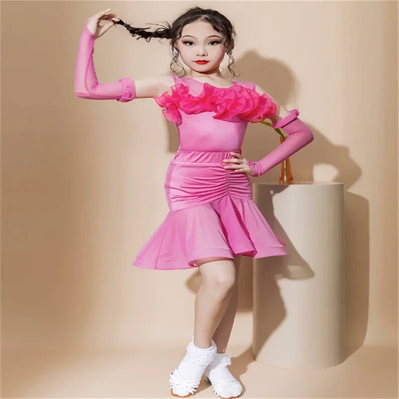 

Children Latin Dance Dress Girl Professional /ballroom/ Samba/waltz/tango / Cha Cha Gymnastic Leotards Ballet Dance Dress