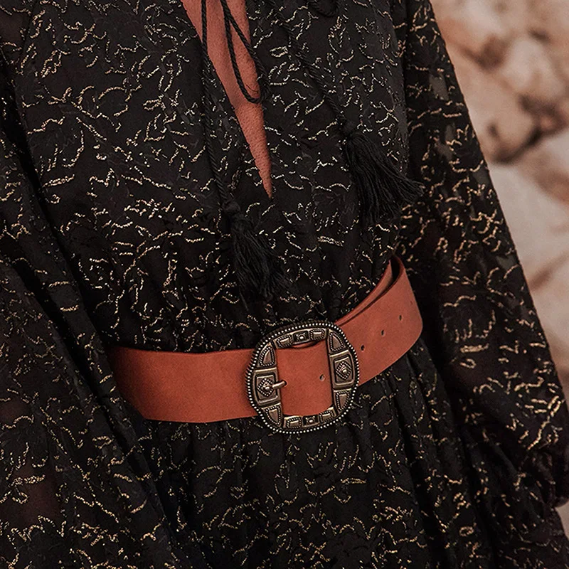 New geometric retro-style women's wide belt, soft French-inspired exquisite PU distressed corset belt