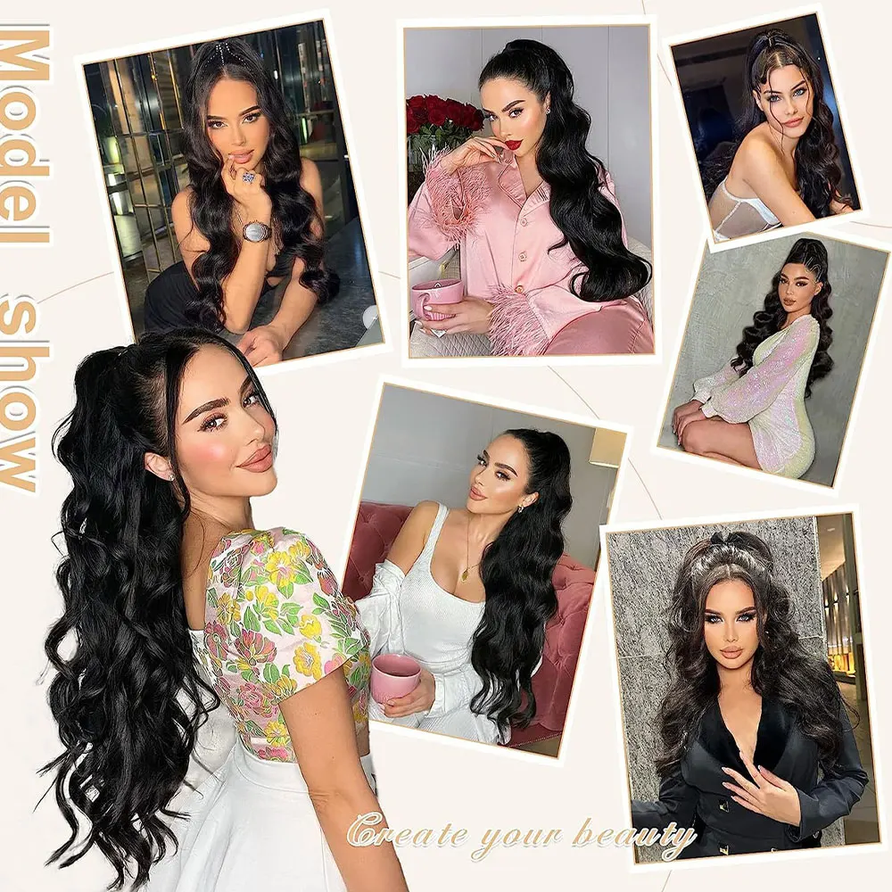 الجسم موجة الاصطناعية الرباط الشعر ذيل حصان ملحقات ريمي هيربيسي ذيل حصان طبيعي كليب في وصلات الشعر للاستخدام اليومي