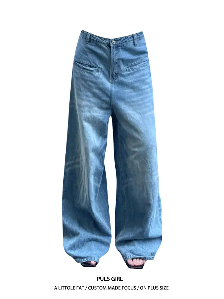 

Ретро-джинсы прямого кроя в американском стиле, женские, весенне-осенние, свободные, струящиеся, широкие, в пол, больших размеров