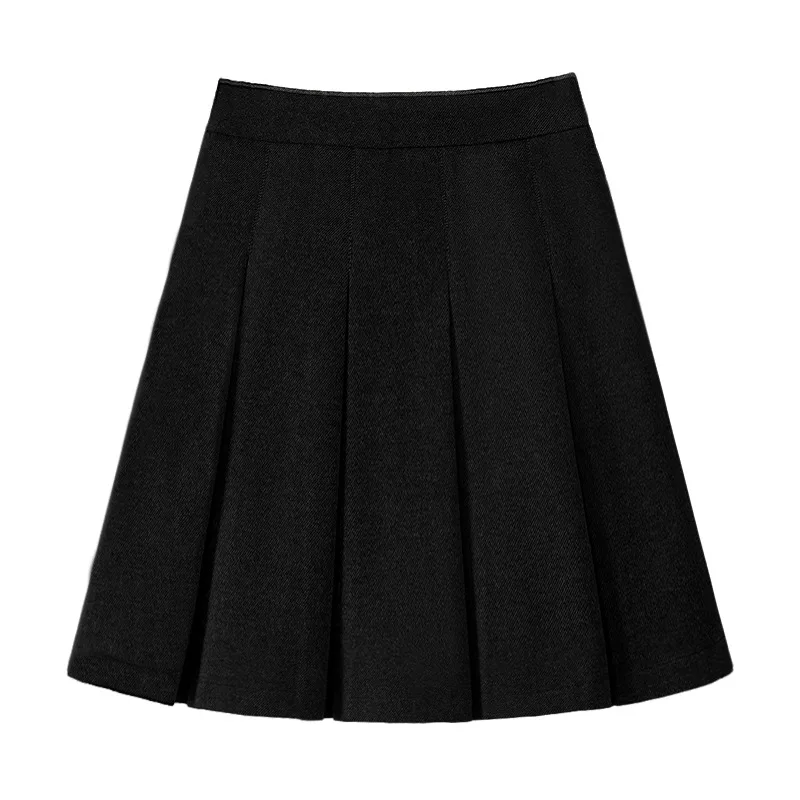 امرأة الصوفية النسيج مطوي تنورة الخريف الشتاء تنورة تخفيف ألف خط تنورة فتاة عالية الخصر تنوعا مزاجه الأوسط تنورة