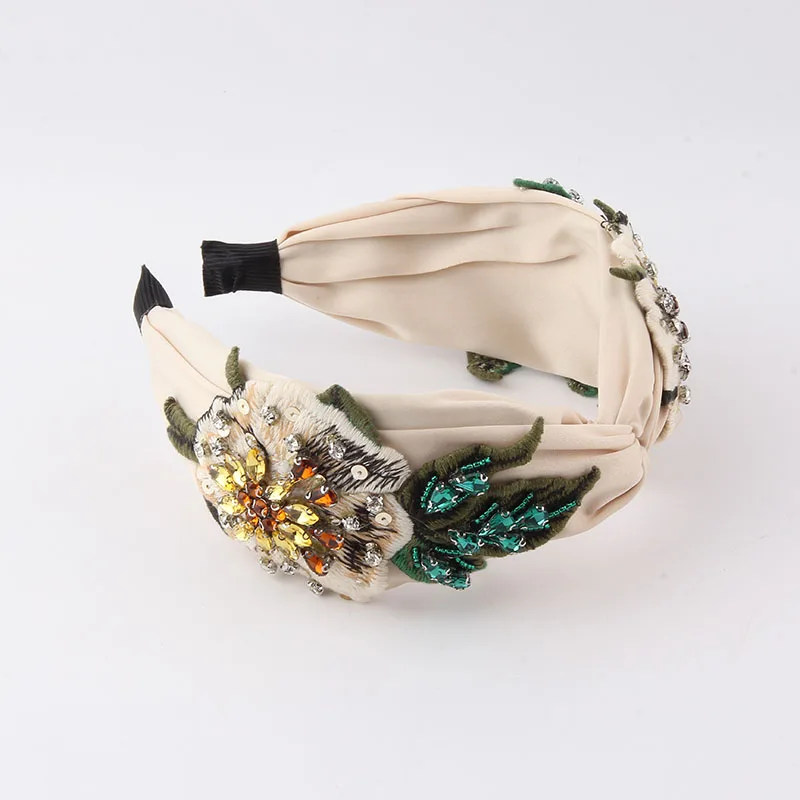 Exquisite Wide Cloth Headband New Fashion Wide-Brimmed Fabric With Rhinestone Flowers Light Luxury Headband Ladies Hairpin 872