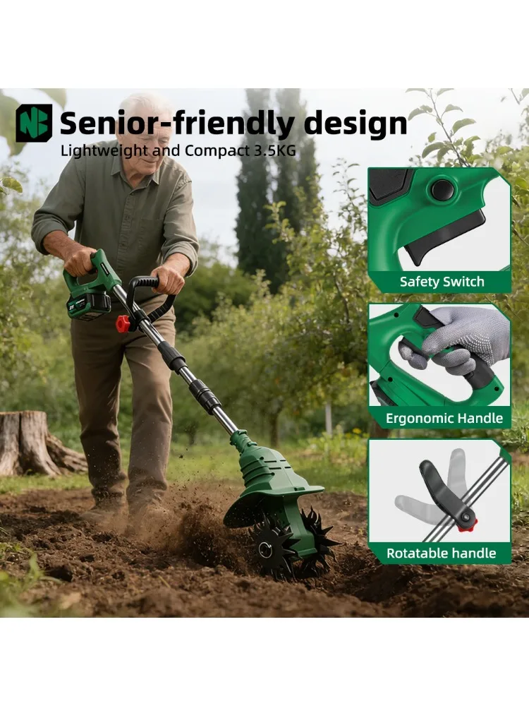 NEWBENY 1800W Elektrische Tiller Cultivator Draadloze Draagbare Grastrimmer Tuin Bodem Draaigereedschap voor Makita 21V Batterij Pin - afbeelding 2