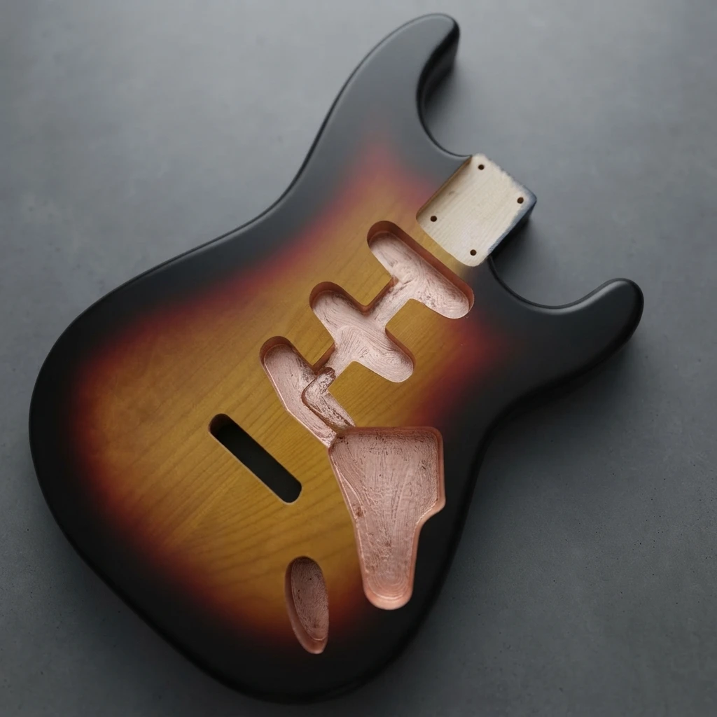 Pre-Routed Sunburst ST Guitar Body, Black Binding, Gloss Finish, Standard Neck Pocket, Blank DIY Part for Custom Building