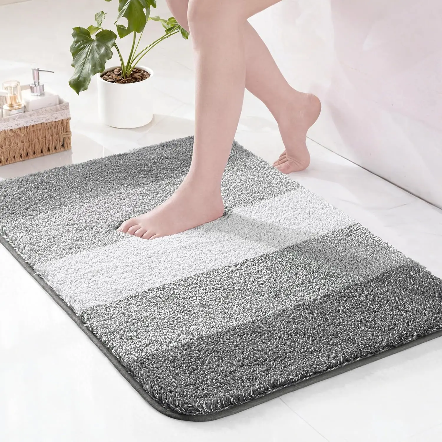 Striped Microfiber Bath Mat Super Absorbent Non‑Slip Thick Soft Bathroom Rug Washable Shower Floor Doormat Home Decor
