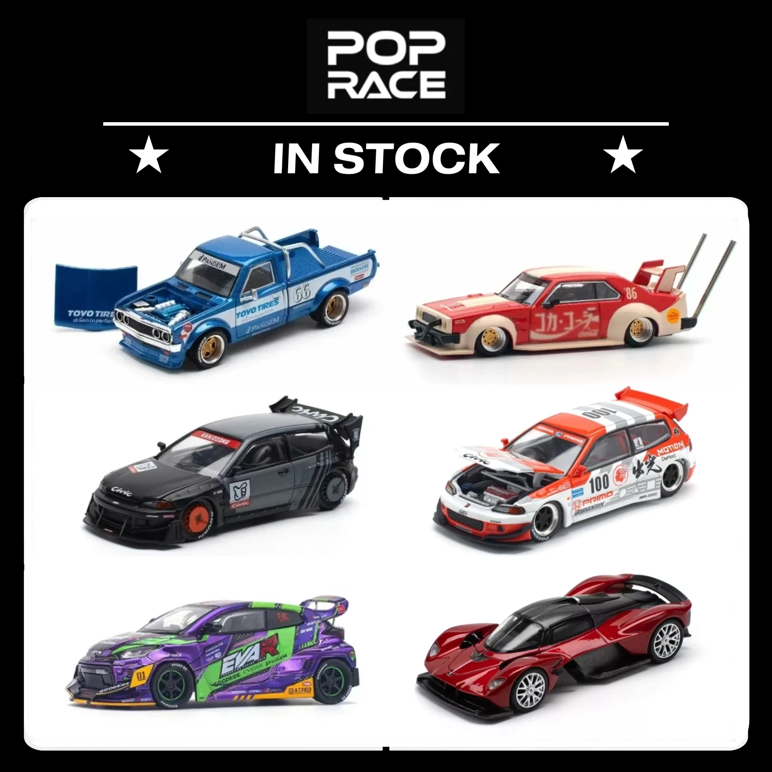 

POP Race 1:64 CLK GTR D2 GTR R32 KPGC10 RX7 FD3S RWB NSX Top Secret Supra Diecast Car Model Collection Miniature Toys