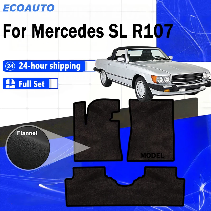 

ECOAUTO Flannel Car velour mats fit for Mercedes SL R107 long front (1971-1989) -black