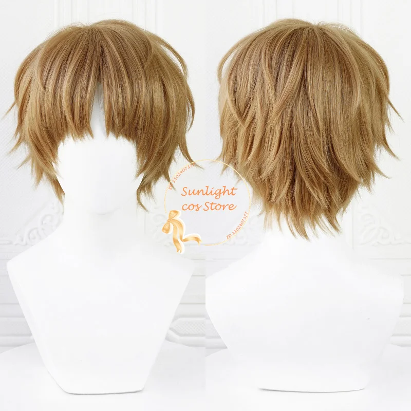 Anime Sakura Cosplay Syaoran Li Cosplay Wig 30cm Short Yellow Brown Fluffy Wigs  Heat Resistant Synthetic Hair + Wig Cap